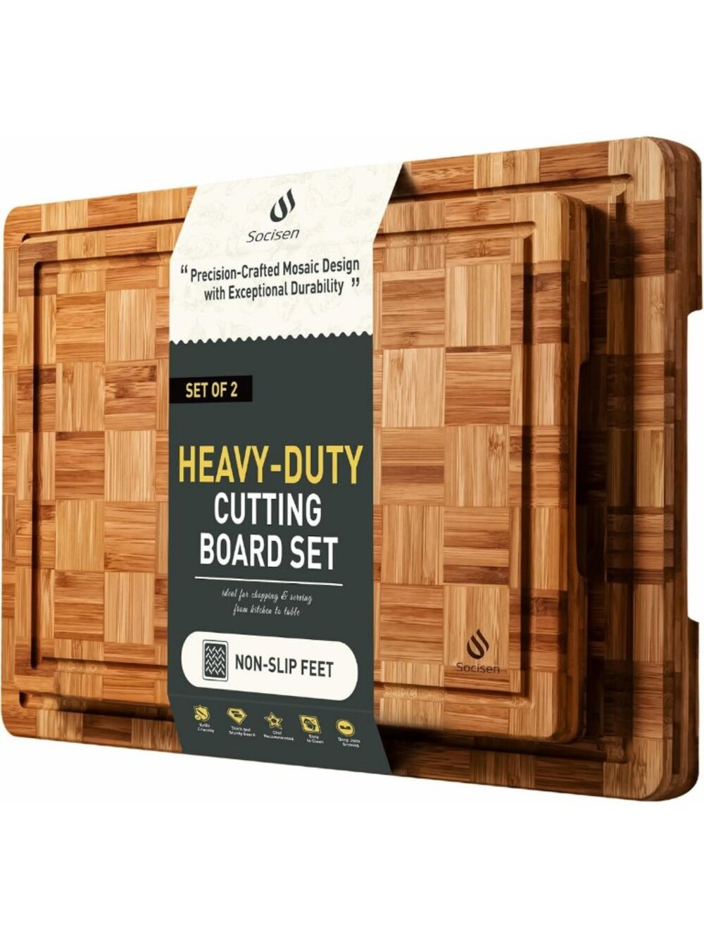 Set of 2 Bamboo Cutting Boards - Eco-Friendly, Non-Toxic Kitchen Chopping Boards